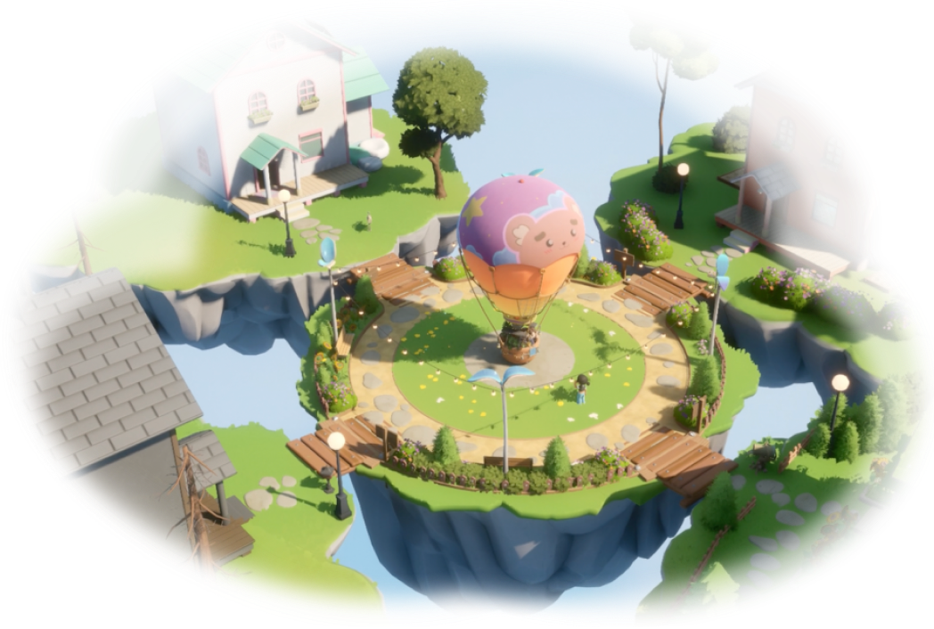 Aerial view of Loftia neighborhood peaking through the clouds